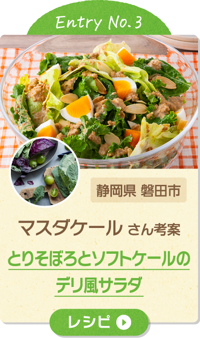 Entry No.3 静岡県 磐田市 マスダケール さん考案 とりそぼろとソフトケールのデリ風サラダ